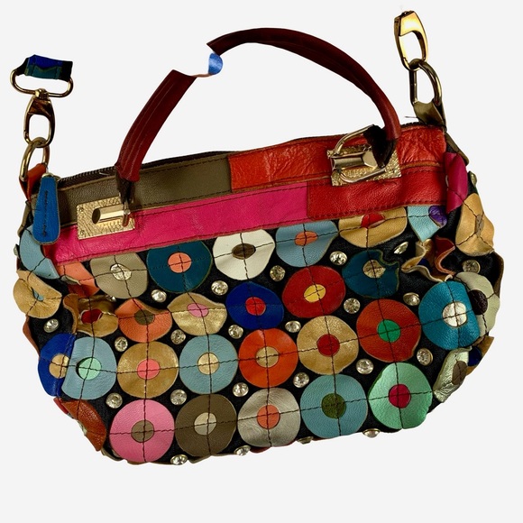 Pink and Blue Floral Shoulder Bag with Textured Design - Picture 6 of 7
